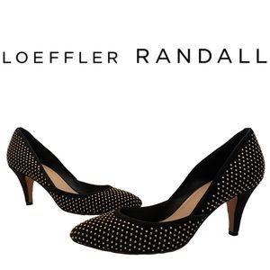 LOEFFLER RANDALL black suede pumps with gold studs